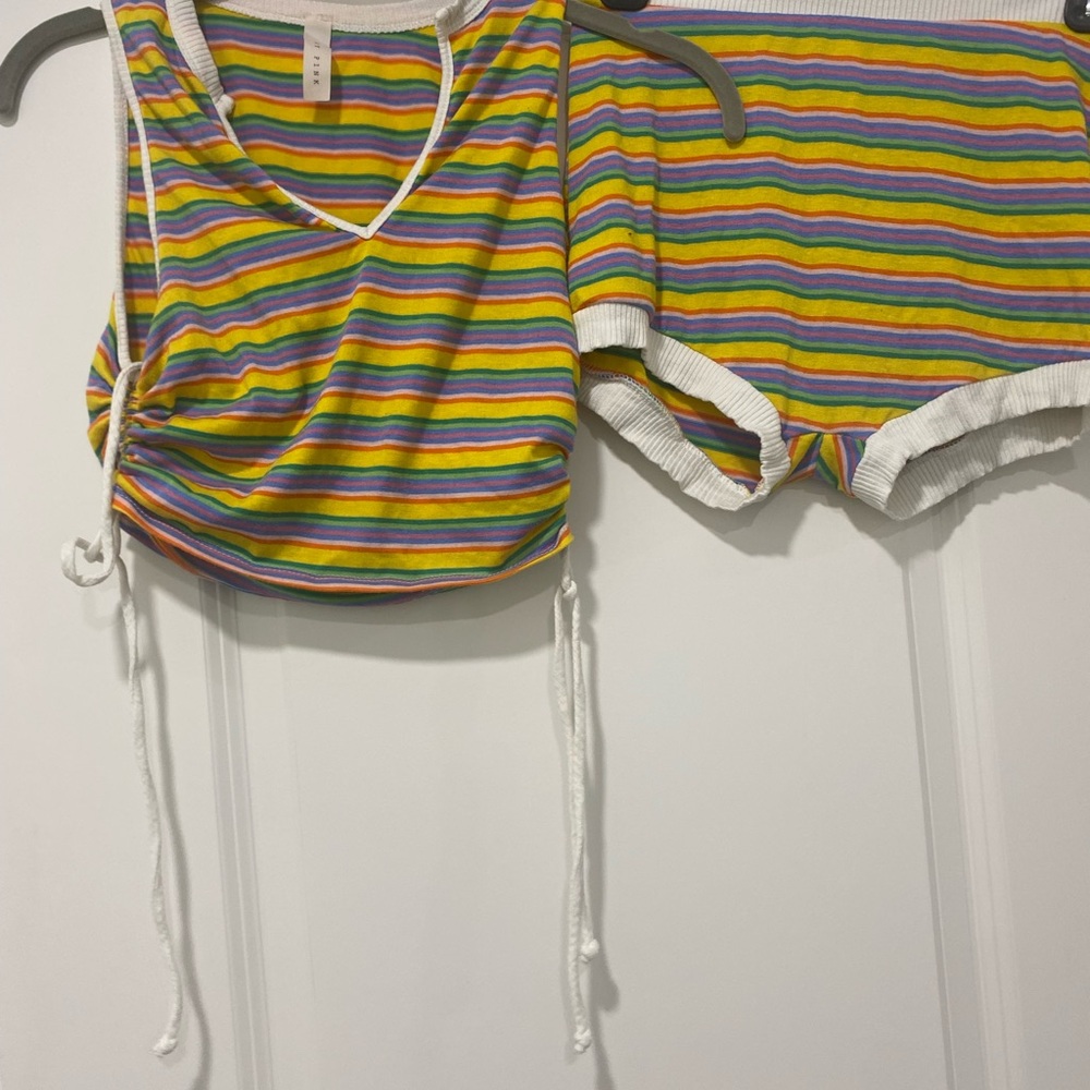 Festival Colorful Striped Crop Top and high waisted shirt set